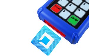 School cafeteria pin pad with RFID code scanner